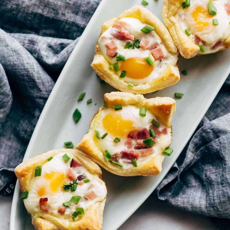 Ham, Egg, and Cheese Brunch Cups On Oval Serving Platter