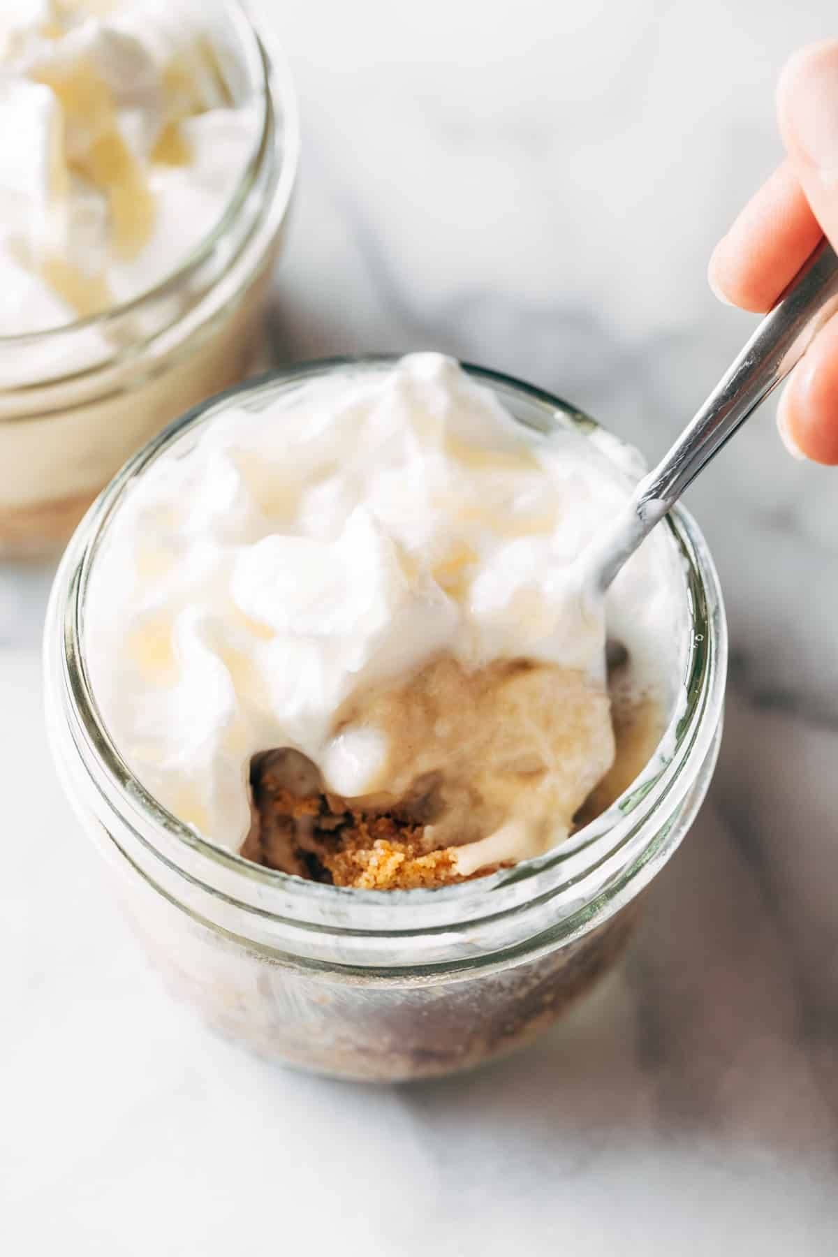 Banana cream pie in jars.