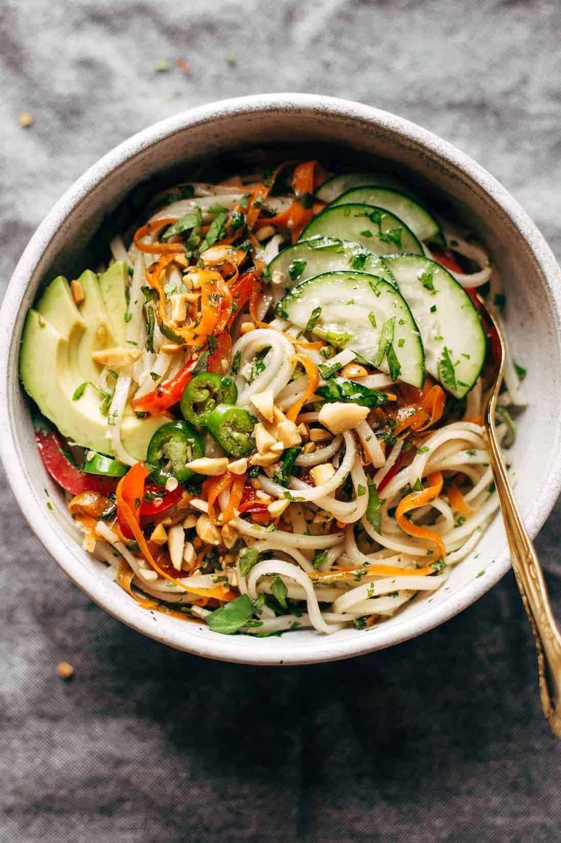 Spring Roll Bowls with fork.
