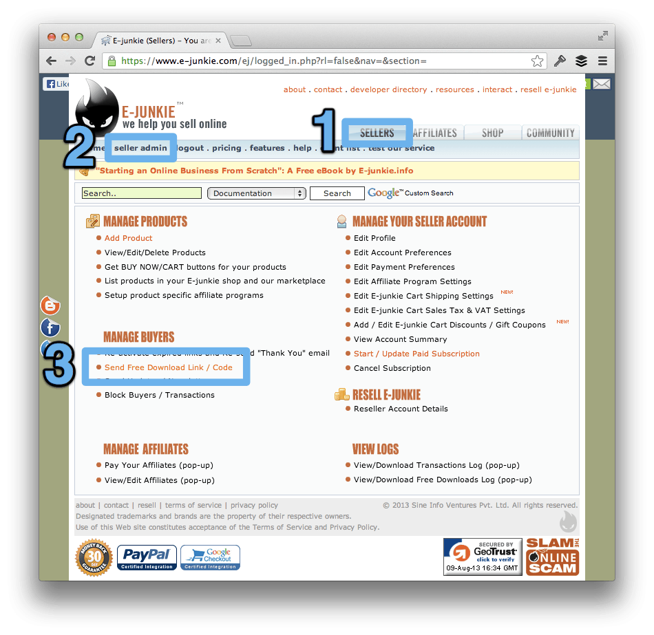 Send Free Download Link - E-Junkie.