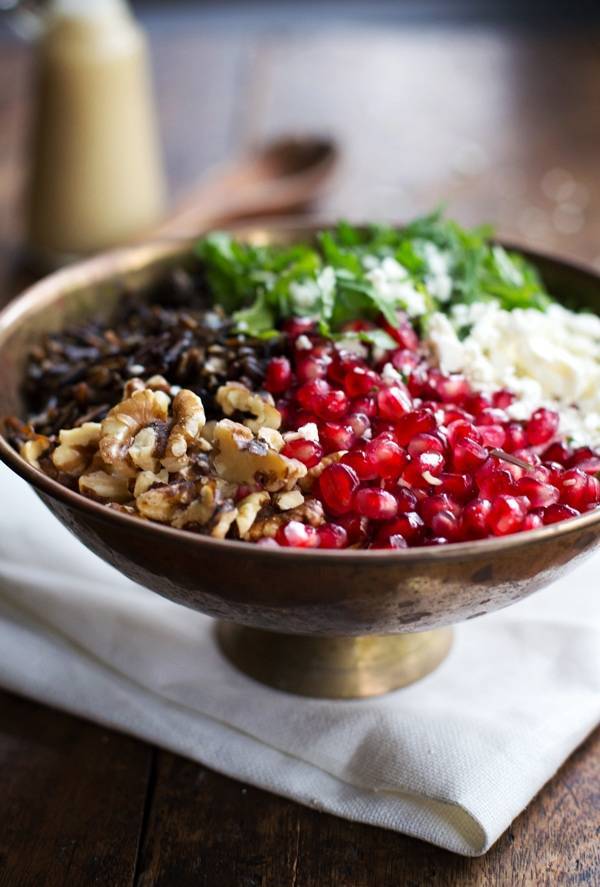Pomegranate, Kale, and Wild Rice Salad in a bowl.