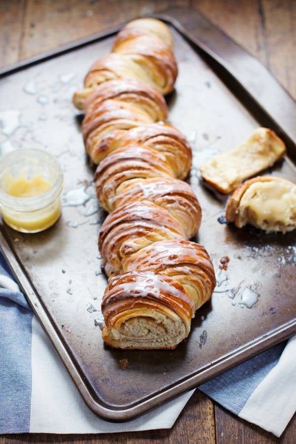 Cinnamon Roll Pull Apart Bread on a pan.