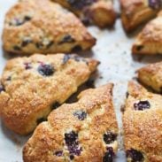 Bakery Style Blueberry Scones - crunchy sugaroutside, juicy blueberries + flaky tender inside. | pinchofyum.com