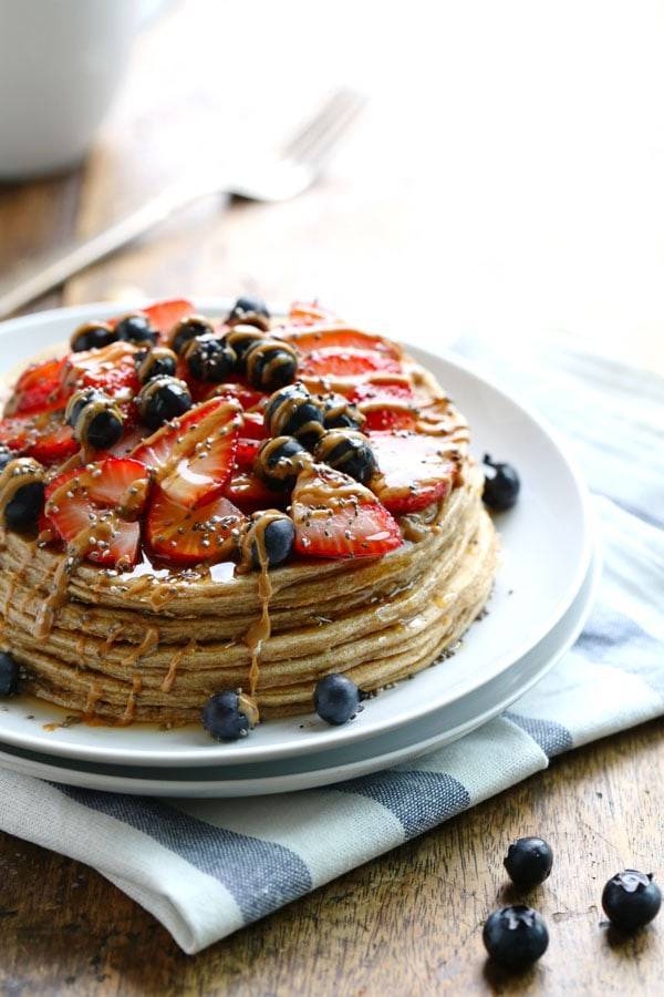 Cinnamon Whole Grain Power Pancakes with berries.