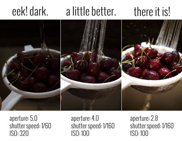 Camera settings in three different images.