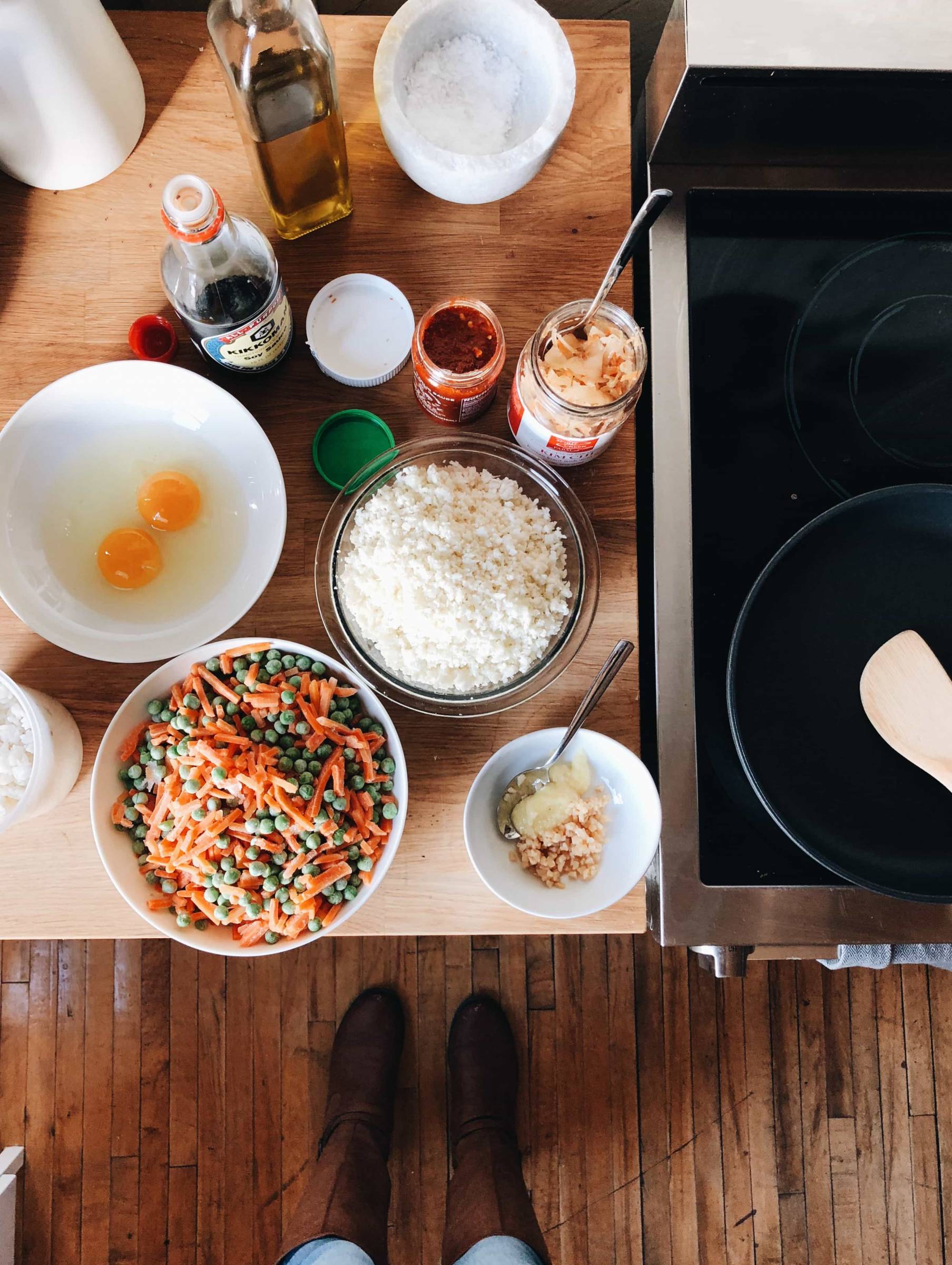 Various ingredients spread out on a counter.