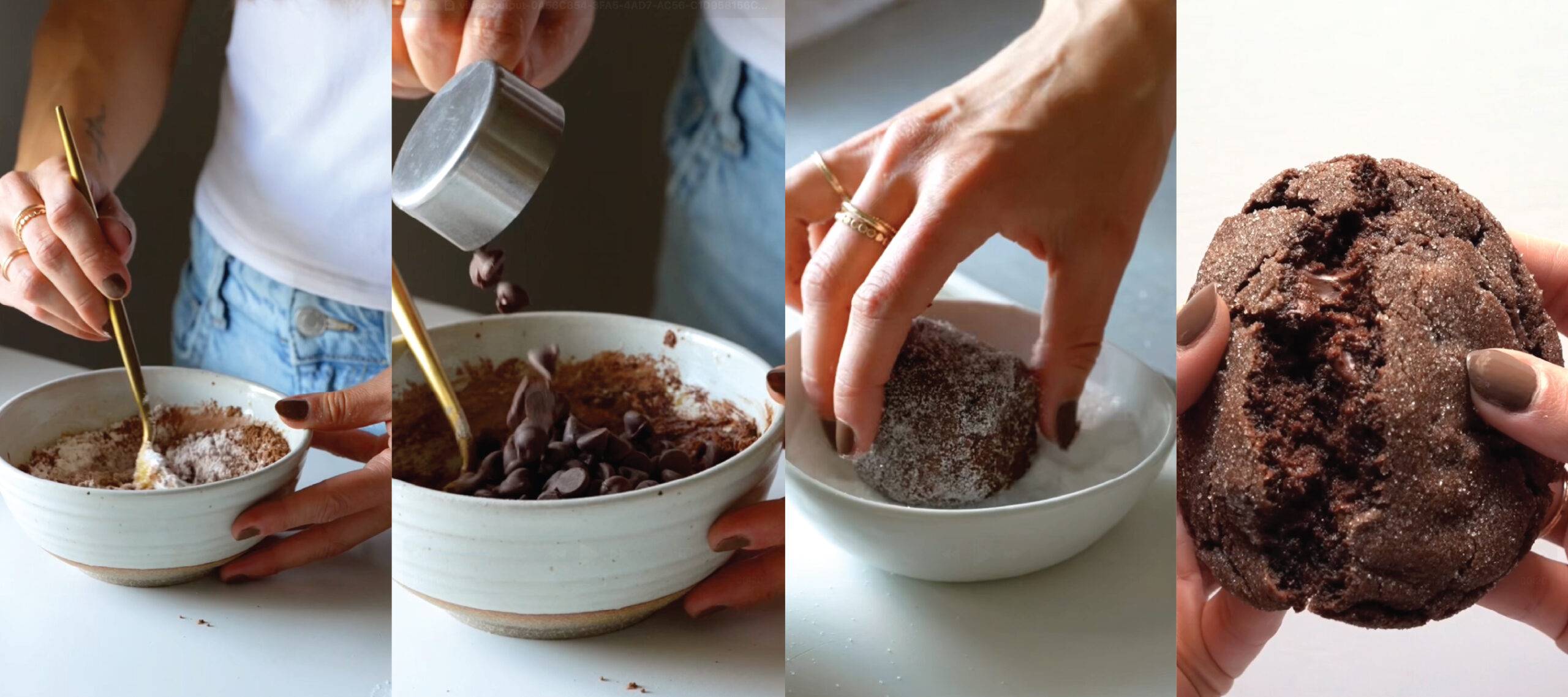 Steps to making chocolate cookies.