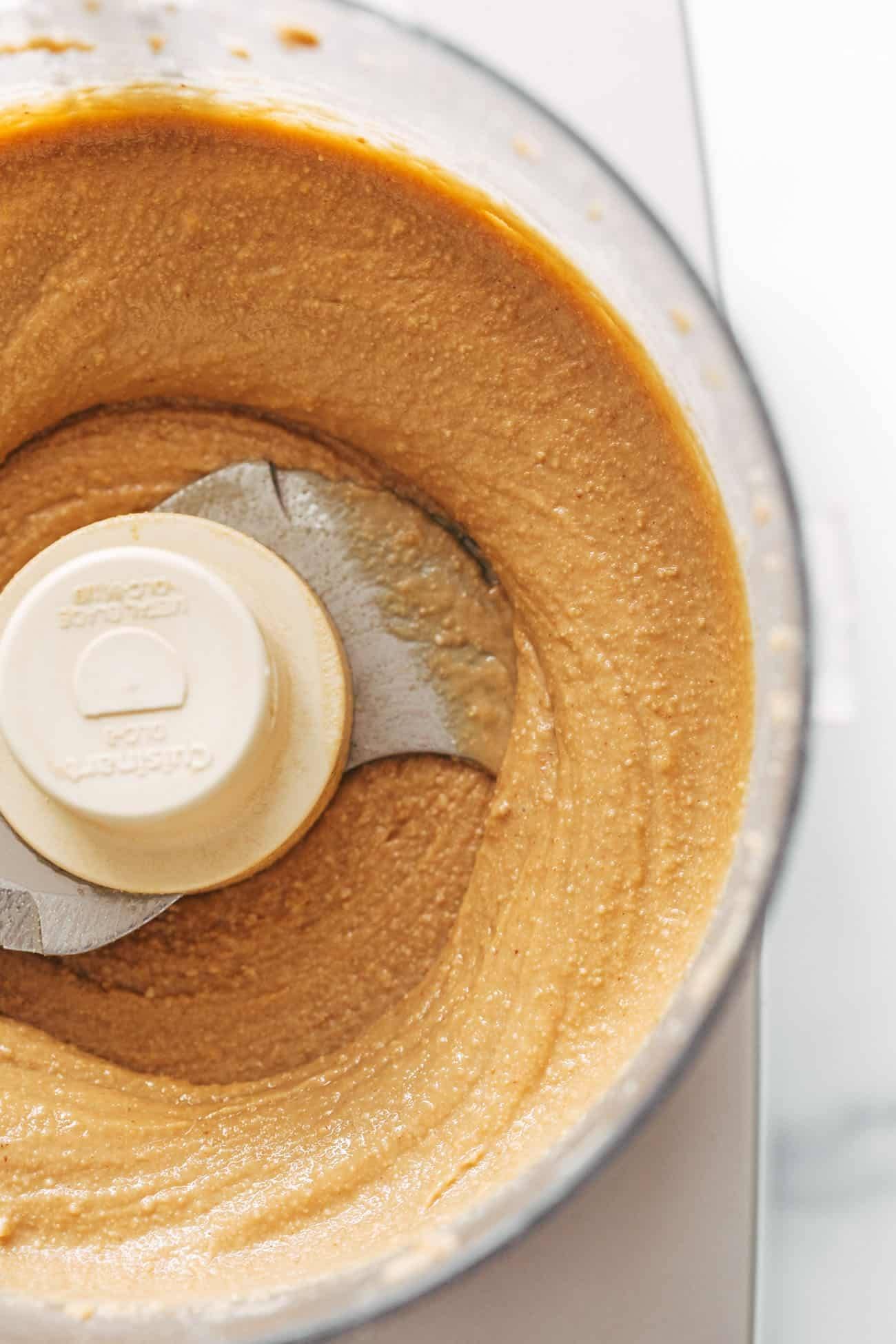 Smooth peanut butter in a food processor.